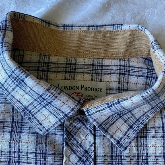 London Prodigy Men's Short Sleeve Button Up Shirt Size Large Inner Collar‎ Trim - Picture 7 of 12